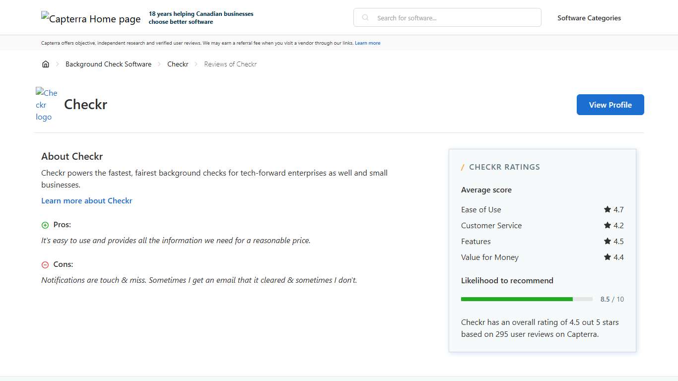 Checkr Reviews from Verified Users - Capterra Canada 2026